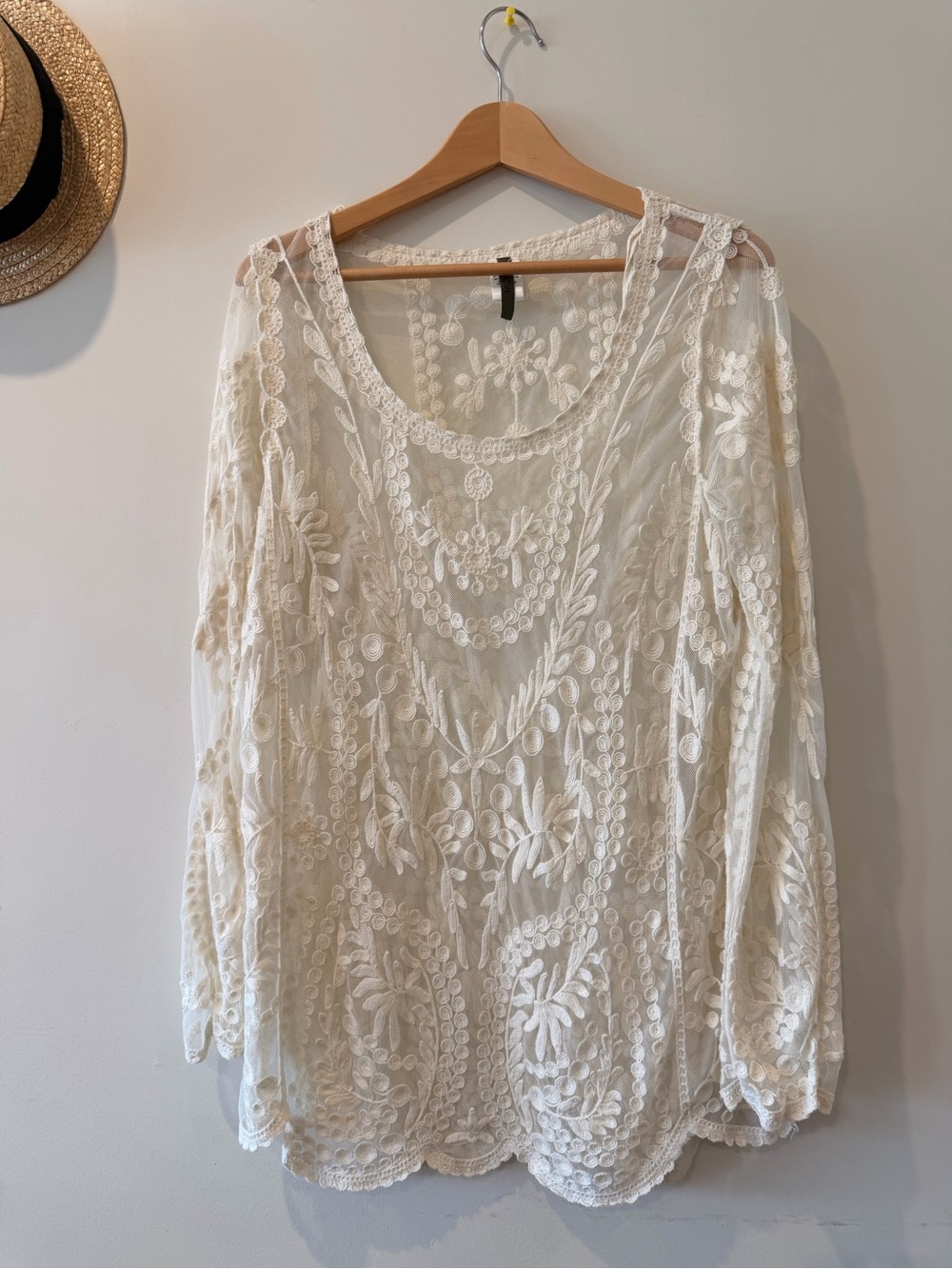 XCVI Cream Embroidered Sheer Blouse
